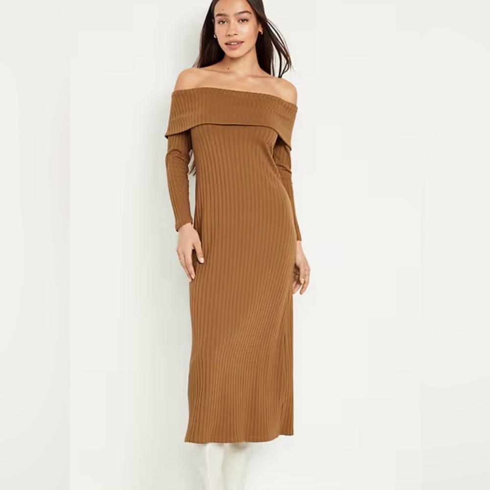 Old Navy Off-Shoulder Long Sleeve Brown Dress